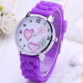 Promocionais Gift Quartz Watch Coração Imprimir Silicone Relógios Lovely Borracha Casual Relógios Para Mulheres Mulheres Top Pink Atacado